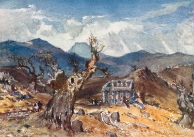 イトホーム山の遠景とアルカディアのバッセのアポロ神殿 作： John Fulleylove