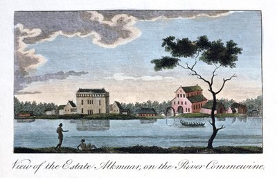 1813年、コミューイン川沿いのエステートアルクマールの眺め 作： John Gabriel Stedman