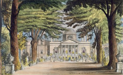 1823年に出版されたR.アッカーマン（1764-1834）の「芸術のリポジトリ」からのチズウィックハウスの主な正面（カラー彫刻） 作： John Gendall