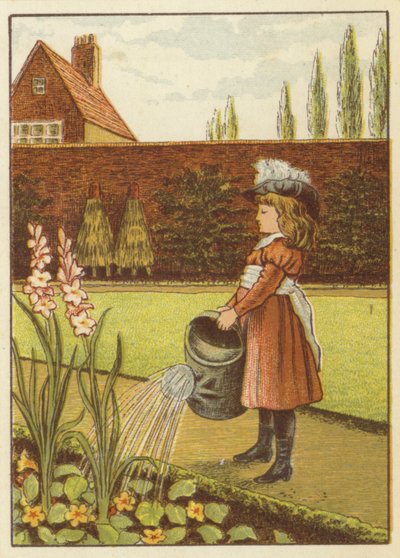 庭に水をやる女の子（カラーリソ） 作： John George (after) Sowerby