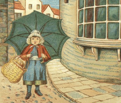 かごを持って買い物に出かける少女 (カラー リソ) 作： John George (after) Sowerby