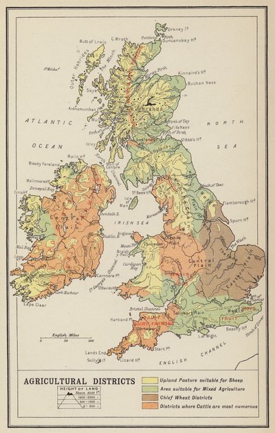 イギリス諸島、経済、農業地区（リトグラフ） 作： John George Bartholomew