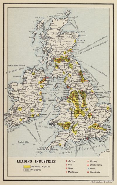 イギリス諸島、経済、主要産業（リトグラフ） 作： John George Bartholomew