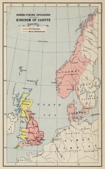 北欧・ヴァイキングの侵略、カヌート王国（リトグラフ） 作： John George Bartholomew