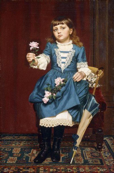 ピンクのバラを抱えるデイジーマコーム、1888年 作： John George Brown