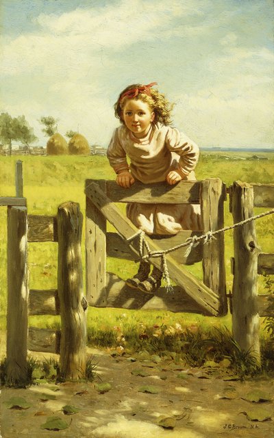 門を振る少女 作： John George Brown