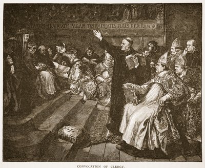 聖職者の召集、HDM Spence-Jonesによる「イングランドの教会：人々の歴史」のイラスト、パブ。 1910年頃（セピア写真） 作： John Gilbert
