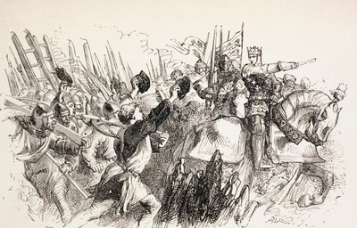 1890年、フランスのハーフルール包囲戦におけるヘンリー王の部隊 作： John Gilbert