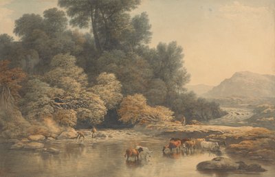 川と牛のいる丘陵の風景 作： John Glover