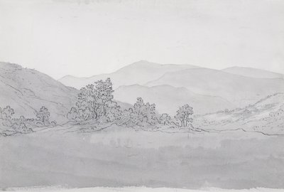 ウェールズ、スランティシリオ山（ペン、インク、紙に洗う） 作： John Glover