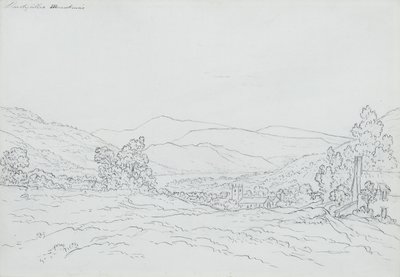 Llantysilio Mountain、Wales（鉛筆、ペン、紙にインク） 作： John Glover