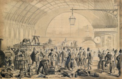 キングス・クロス駅のクリスマス・イブ 1870-90年頃 （紙にペンと水彩画） 作： John Gordon Thomson