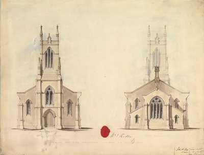 1837年、ミドルスバラで提案された教会のデザイン 作： John Greenwood