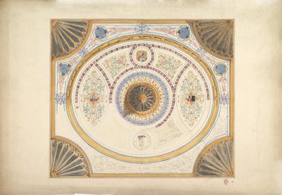 19世紀のコーナーに2つの肖像画とファンサポートを備えた天井のデザイン. 作： John Gregory Crace