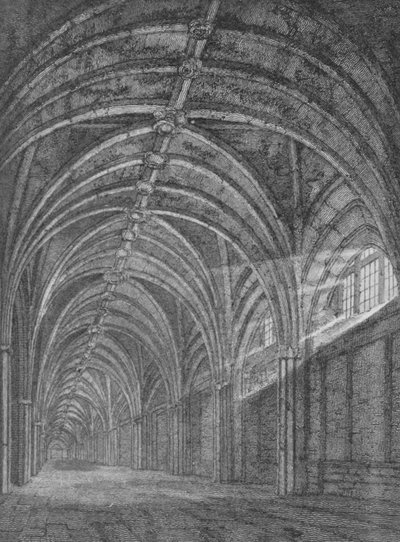 セントバーソロミューズ修道院の東の回廊、ロンドンシティ、ウェストスミスフィールド、c1805 1906 作： John Greig