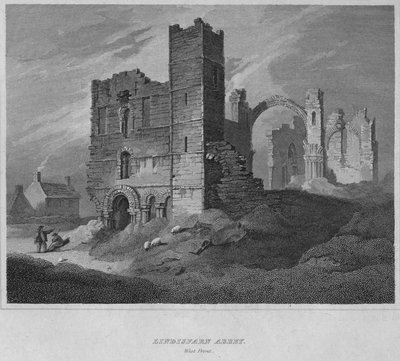 リンディスファーン修道院。ウェストフロント、1814 作： John Greig