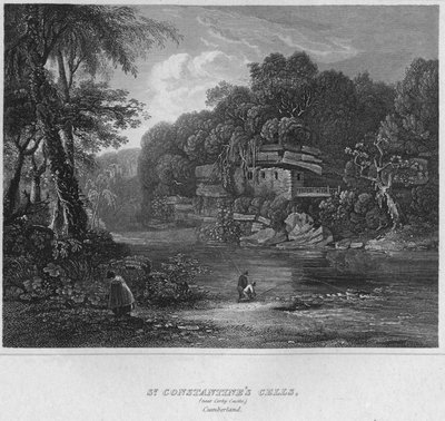 コルビー城近くの聖コンスタンティヌスのセル。カンバーランド、1814 作： John Greig