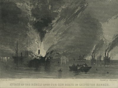 ガルベストンハーバーでの私たちのガンボートへの反逆者の攻撃、1863年 作： John Hamilton