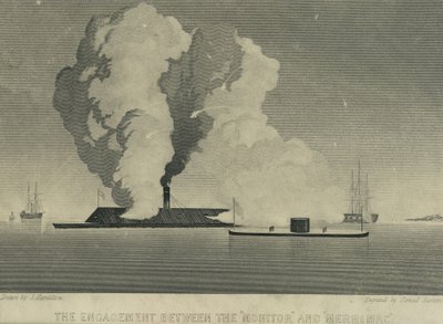 モニターとメリマックの婚約、1863年 作： John Hamilton