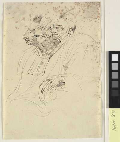 横顔の 4 つの獣頭の似顔絵 作： John Hamilton Mortimer