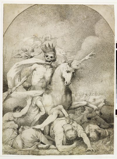 淡い馬の死、1775年頃（ペンと黒インクを織り紙の上に） 作： John Hamilton Mortimer