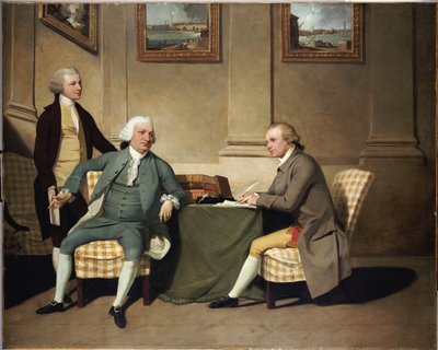 軍曹のボンフォイとその息子、ジョン・クレメントソン、上院のグループの肖像。 作： John Hamilton Mortimer