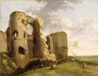 ペヴェンシー城の西門の眺め、サセックス、1774年頃（キャンバスに油彩） 作： John Hamilton Mortimer