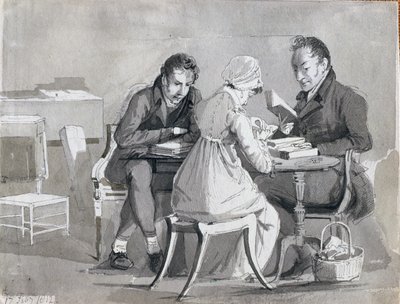 1812年2月17日の夜の読書（紙にペンとインクで洗う） 作： John Harden