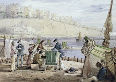 ブライトンビーチ、サセックス、1844年（紙にトイレ） 作： John Harden