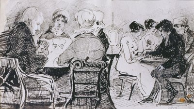 カードとチェス、1815（紙にペンとインク） 作： John Harden