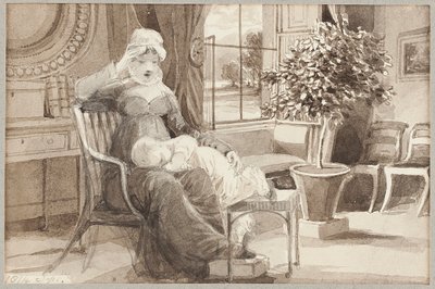 1814年のジョンウィリアムの赤ちゃんを持つH夫人（紙にトイレ） 作： John Harden