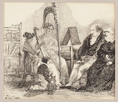 ハープで音楽を演奏する、1815 作： John Harden