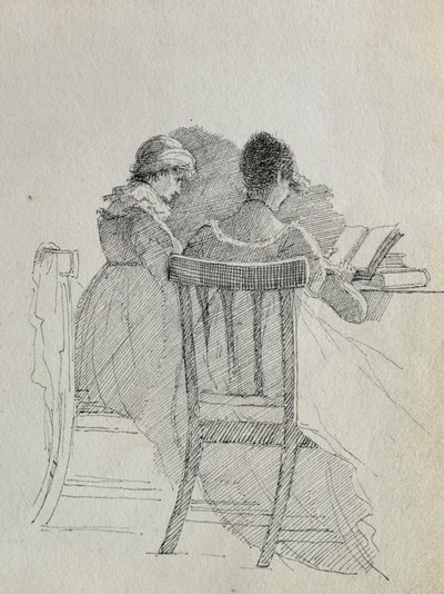 読書」（紙にペンとインク）（14933の細部 作： John Harden
