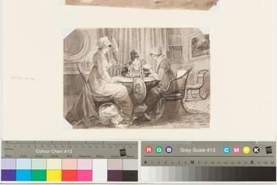 スピニング、リーディング、ライティング、1807年2月17日（紙にペンとインクで洗う） 作： John Harden