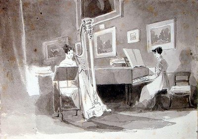 The Duet（紙にペンとインクのウォッシュ） 作： John Harden