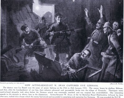 1915年1月にジバンシィでWスワン軍曹が5人のドイツ人を捕らえた方法 作： John Harris Valda