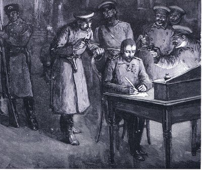 アレクサンドル皇太子が退位に署名1886年、ハッチソンの歴史ネーションズオブザネイションVOL 4 c.1920sからのイラスト 作： John Harris Valda