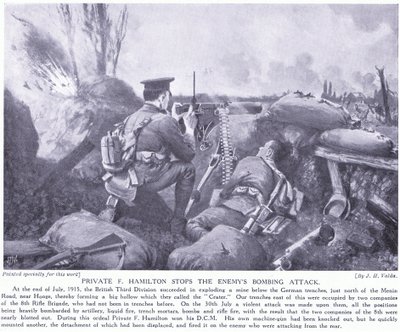 プライベートFハミルトンは、1915年7月、フーゲでの敵の爆撃を阻止することでDCMを獲得しました。 作： John Harris Valda