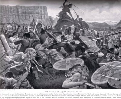 アクアセクスティエの戦い、紀元前102年、「ハッチンソンの国家の歴史」のイラスト、1900年代初頭 作： John Harris Valda