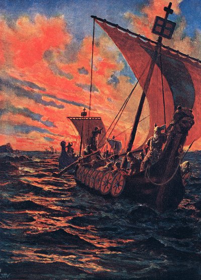 ヴァイキングの復活、1900年代初頭の「ハッチンソンの国家の歴史」のイラスト 作： John Harris Valda