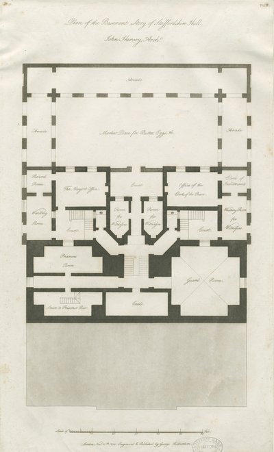 スタッフォード-シャイアホールの地下物語の計画：彫刻、nd [1794-1798]（印刷） 作： John Harvey