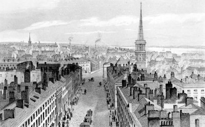 1830年頃、ジョンロジャースによって彫刻された市庁舎からのリバプール、南向き 作： John Harwood