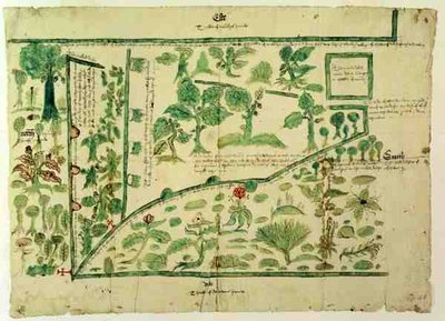 イギリス、バークシャー州シャウエ荘園の一部を示す地図（ベラムにインクと水彩画 作： John Hasard