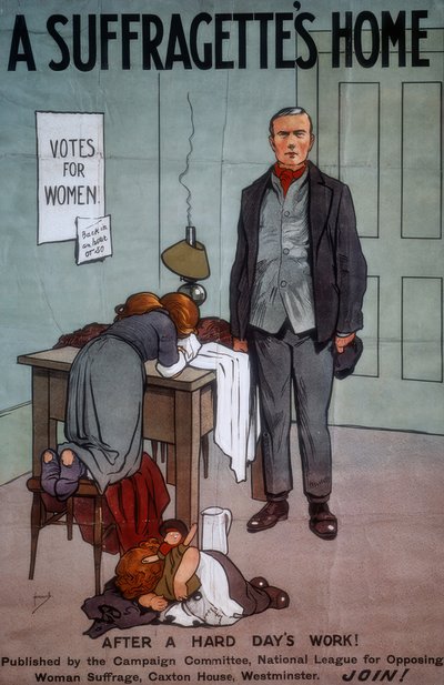 A Suffragettes Home - J. Hassall -ポスター、20世紀 作： John Hassall