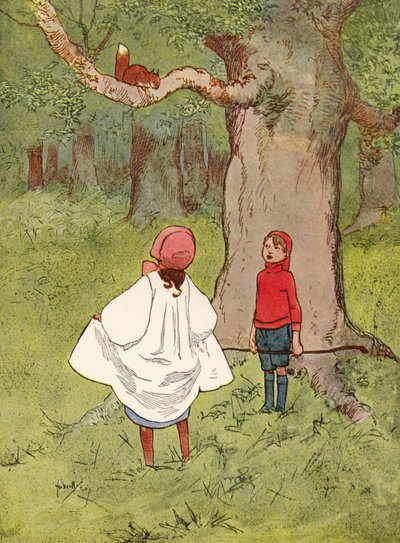 「巻き毛のしっぽの愛らしい小さなリス」（カラーリソ） 作： John Hassall