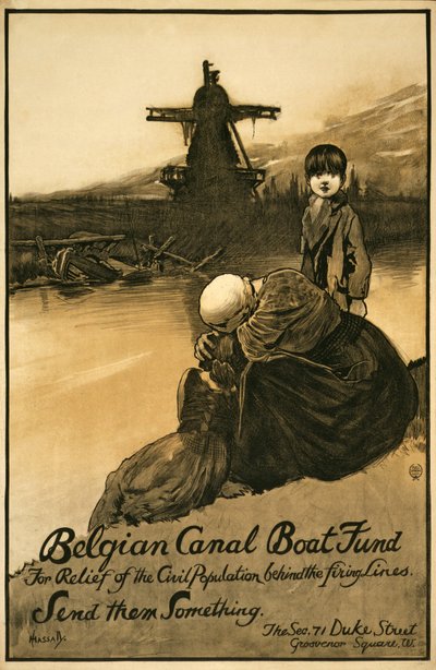 ベルギー運河ボート基金、パブの募金キャンペーン。 1914～18年（カラーリソ） 作： John Hassall