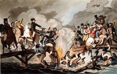 1812年11月、ベレズィナ川を渡るナポレオン1世とフランス軍 作： John Hassell