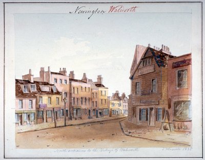 1825年、ロンドンの北入口からのサザークのウォルワース村の眺め 作： John Hassell