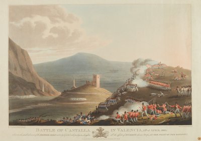 1813年4月13日、バレンシアでのカスタッラの戦い、1814年、ドゥブールによって彫刻（アクアチント色） 作： John Heaviside Clark