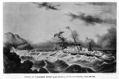 下部カリフォルニアの海岸にある蒸気船連合の残骸、1851年1937年。 作： John Henry Bufford